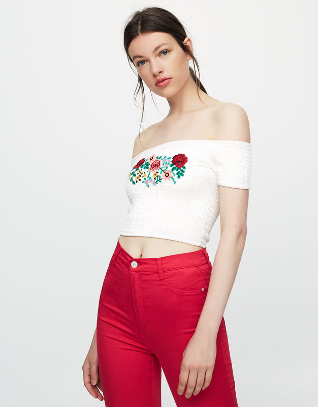 Bardot neckline crop top