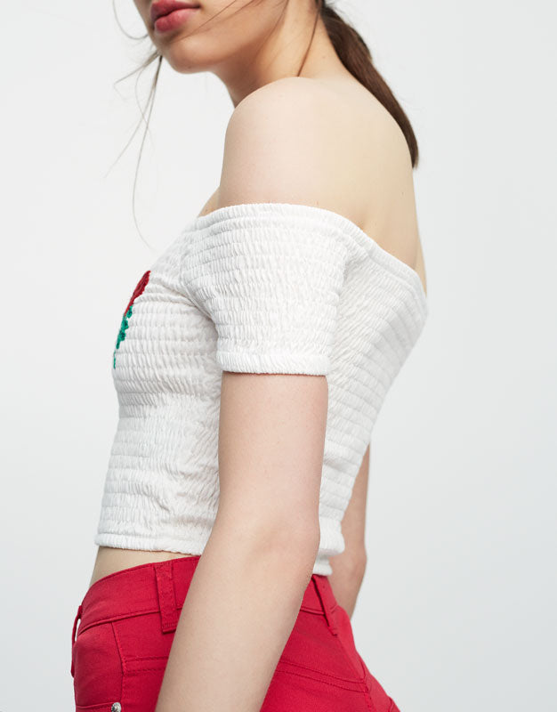 Bardot neckline crop top
