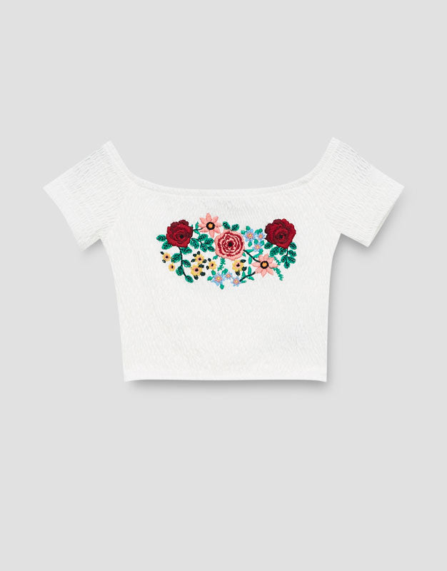 Bardot neckline crop top